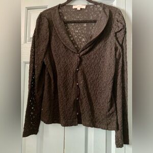 LOFT Black Lace Button Down Shirt